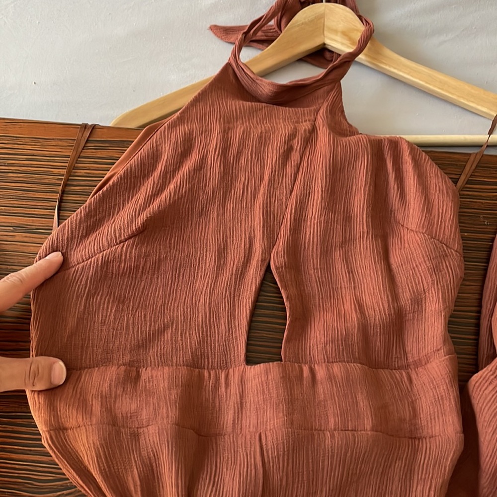 Copper Brown Halter Key Hole Jumpsuit - Picture 2 of 5